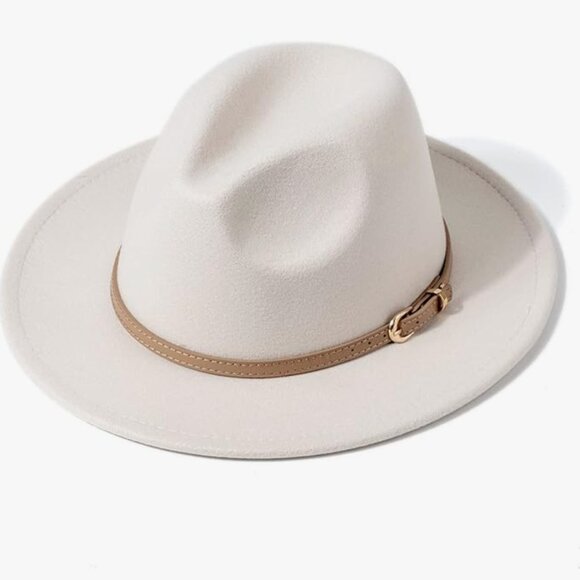 White Wool Hat with Belt Buckle - Picture 1 of 5